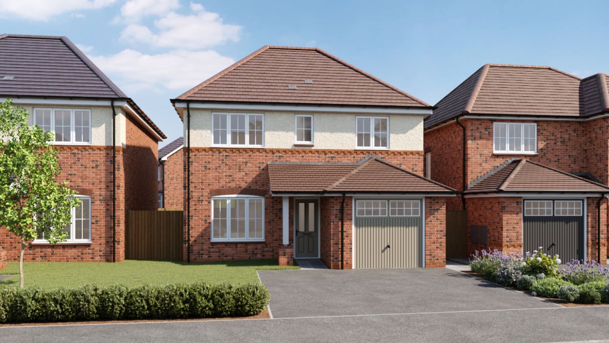 CGI external view of a detached 4 bedroom new build home with Render