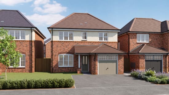 CGI external view of a detached 4 bedroom new build home with Render
