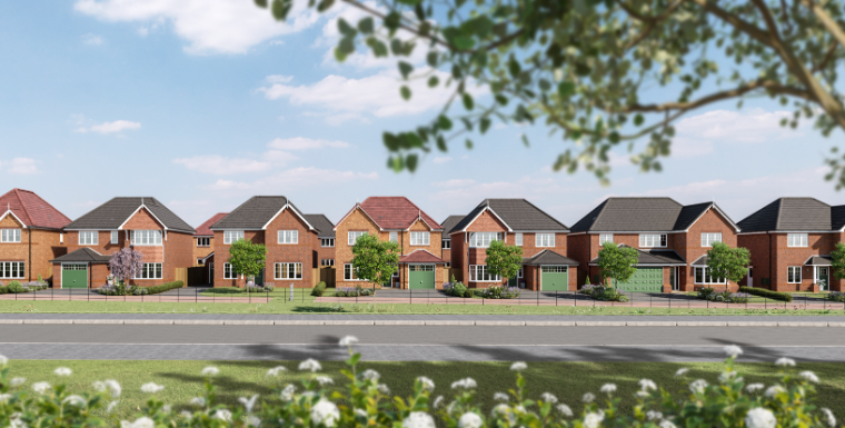 External street view of 5 Anwyl new build homes at Priory Gardens Development