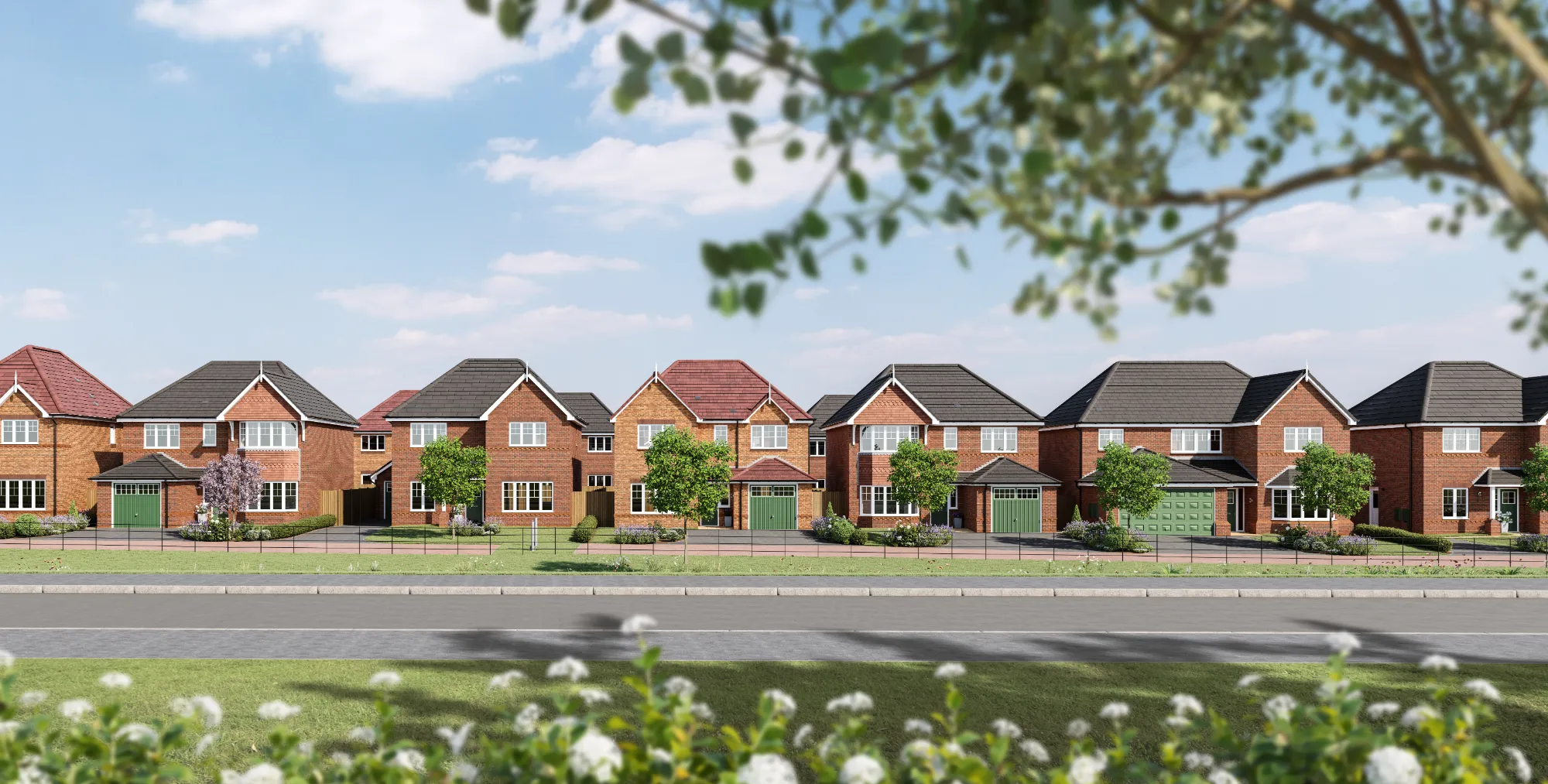 External street view of 5 Anwyl new build homes at Priory Gardens Development