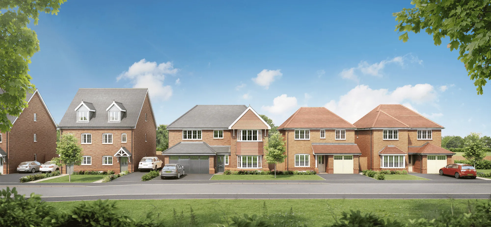 CGI street view of 4 Anwyl new build homes at Alexandra Gardens