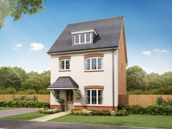 CGI external view of a detached 4 bedroom new build home with Render