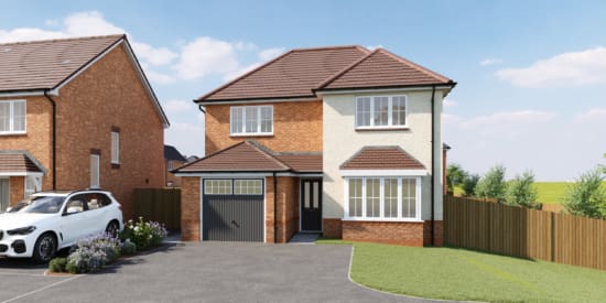 CGI external view of a detached 4 bedroom new build home with render, the Ascot