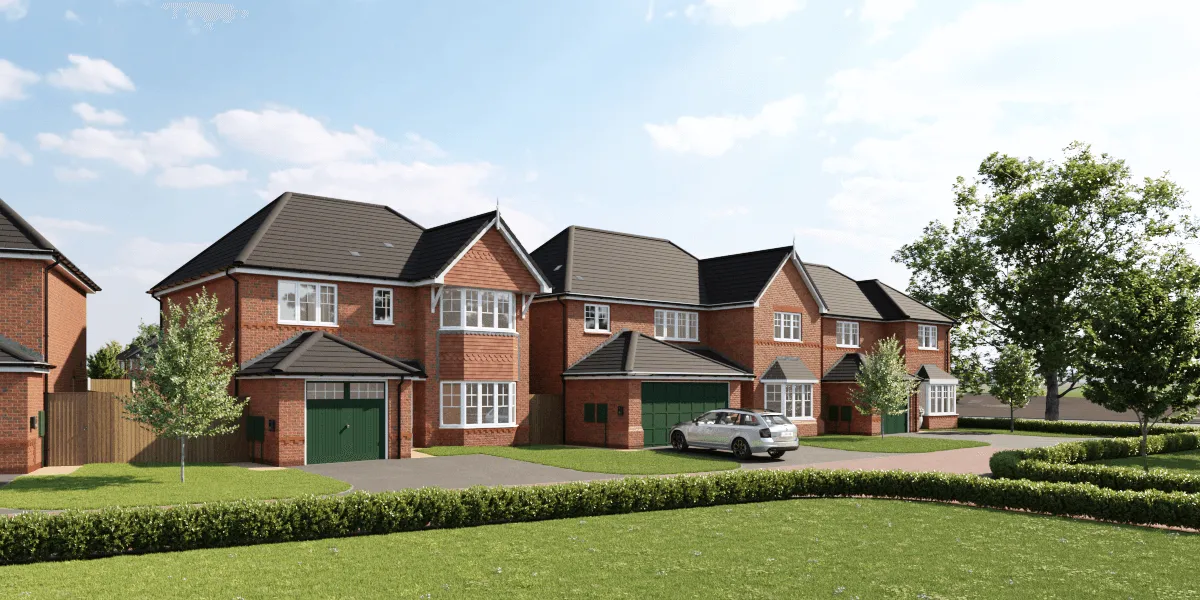 External street view of 3 Anwyl new build homes at The Meadow Development