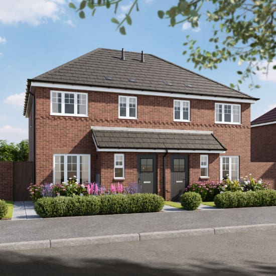 CGI external view of a semi detached 3 bedroom new build home, the Bretton