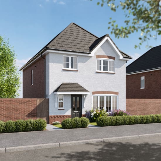 CGI external view of a detached 3 bedroom new build home with render, the Farndon