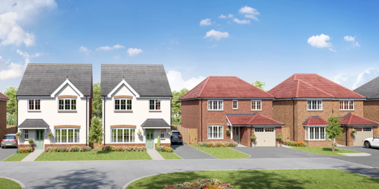 External street view of 4 Anwyl new build homes at Deva Green Development