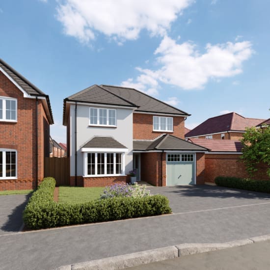 CGI external view of a detached 4 bedroom new build home with render, the Ascot